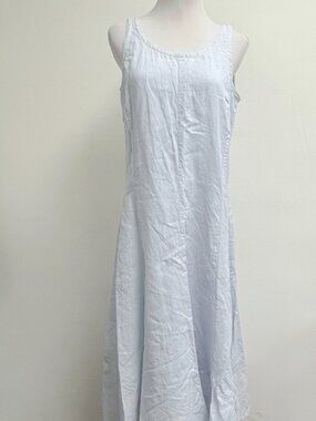 Eileen Fisher blue linen lined layered sleeveless midi dress PM